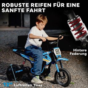 AIYAPLAY Elektryczny motocykl dziecięcy 24 V Motocross z silnikiem 250W, akumulator 7Ah, tylne zawieszenie, hamulec tarczowy, 16 km/h, 8–12 lat | Aosom PL