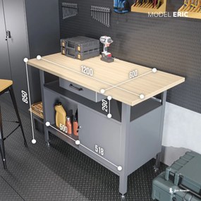 Stół warsztatowy z szafką i szufladą Eric antracytowo-czerwony