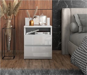 Duża Szafka Nocna BIała Połysk 40 CM 2 Szuflady 1 Półka Stolik Nakastlik 40x32x59 CM