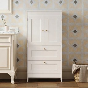 Regał łazienkowy / szafka wolnostojąca – biała – 120 cm – 2 szuflady + drzwiczki – styl loft