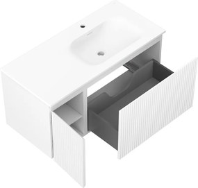 Mexen Rivel szafka łazienkowa 100 cm z umywalką Vela prawą, 1S, 1D, ryflowana, biała mat - 91A23-10047-3-BBFF01-W23P01