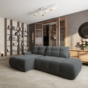 Masseno Narożnik FLUMA z funkcją spania i pojemnikiem na pościel Narozniki L, Rozkładana sofa - Szary, CASTEL 93