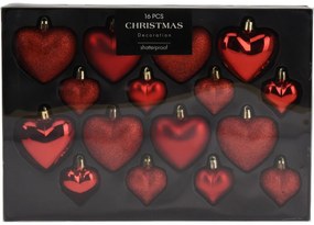 Zestaw ozdób świątecznych Heart czerwony, 16 szt.