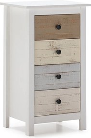 Przetłumacz szufladę nocną Colummn Chiffonnier Nuit 4 szuflady Magda na białe i wielokolorowe szuflady.