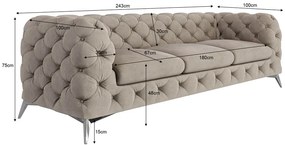 Szarobeżowa aksamitna sofa 243 cm Chelsea – Ropez