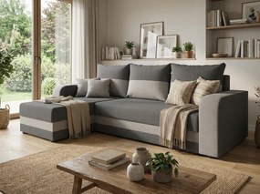 Rozkładany dwustronny zestaw wypoczynkowy w kształcie litery L VALERIO 238x140 cm, ciemnoszary/jasnoszary + 2 poduszki GRATIS