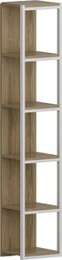 Nowoczesny regał na książki w kolorze dębu i bieli, szer. 13" x wys. 71" x gł. 11" | 100% powłoka melaminowa, metalowa rama, możliwość monta