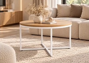 Okrągły stolik kawowy Saneri 70 cm – nowoczesny design, dąb złoty