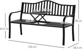 Outsunny Ławka Ogrodowa z Rozkładanym Stołem Metalowa Czarna Elegancka i Funkcjonalna 150x585x90cm | Aosom PL