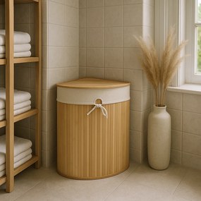 Narożny kosz na pranie ARCO, bambus, 60 l
