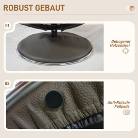 HOMCOM Fotel Relaksacyjny z Podnóżkiem, Regulowane Oparcie, Skóra Ekologiczna, do 150 kg, Szary