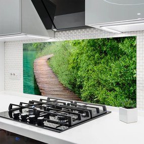 Panel Szklany Drewniany Mostek W Lesie