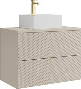 Szafka łazienkowa wisząca z kwadratową umywalką nablatową i baterią – beż – 80 cm – DORIONI