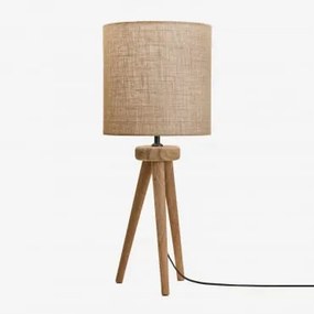 Lampa Stołowa Simona Z Drewna Mango Drewno Mango & Beżowy Len Ø30 Cm - ↑30 Cm Arlina - Sklum