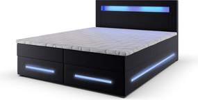 Masseno Łóżko kontynentalne MANU 140x200 cm LED z pojemnikiem na pościel - Czarny, MADRYT 9100