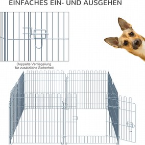 PawHut Płotek Kojec dla Szczeniąt 8 Części 63x60cm Srebrny | Aosom PL