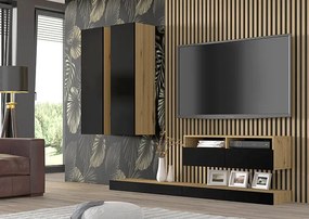 Modułowy regał podwieszany dąb artisan + czarny - Herria 3X