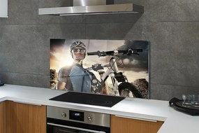 Panel szklany do Kuchni Rowerzysta na tle Chmur