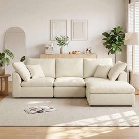 HOMCOM Modułowy narożnik z odwracalną otomaną, chmurowo miękka sofa Chenille w kształcie L, szerokie siedzisko, kremowo-biały | Aosom PL