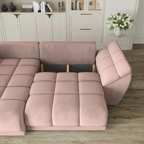 Masseno Narożnik ORENTI z funkcją spania i pojemnikiem na pościel Narozniki L, Rozkładana sofa - Pudrowy róż, MATT VELVET 61