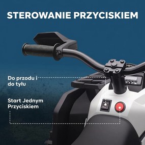HOMCOM Elektryczny quad dla dzieci, prędkość 3-8 km/h, czas jazdy 45 min, reflektor LED, odtwarzacz muzyczny USB, dla dzieci 3-5 lat | Aosom PL