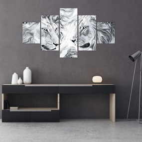 Obraz - Rysowane lwie głowy (125x70 cm)