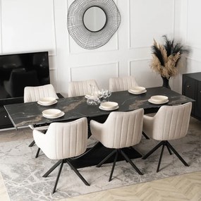 Stół Rozkładany Prostokątny IBIZA 160-240 cm Ceramiczny Czarny Marmur do Jadalni Nowoczesny Loft