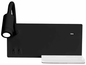 Lampa nocna z półką, czarna SHELF BLACK LED 4W+5W+2W