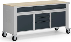 Mobilny stół warsztatowy G9, 2 szafki, 6 szuflad, 1690 x 595 x 865-1130 mm, szary/grafitowy