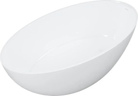 Wanna wolnostojąca owalna biała błyszcząca z konglomeratu 160 x 85 cm KALMI WHITE GLOW z przelewem typu SLIM cienki rant