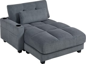 HOMCOM Sofa-łóżko z poduszką, piankowe, rozkładane, uchwyt na kubek, szary