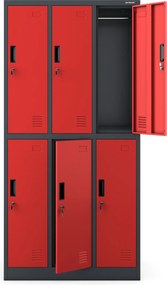 Szafa szkolna 6-skrytkowa Igor 90x45x185 cm antracyt/czerwony