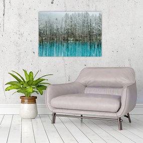 Obraz na szkle - Turkusowy staw, Biei, Japonia (70x50 cm)