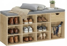 Szafka na buty z ławką z szarym siedziskiem i szufladą TAYLOR ARTISAN 104x30x48 cm, biała.