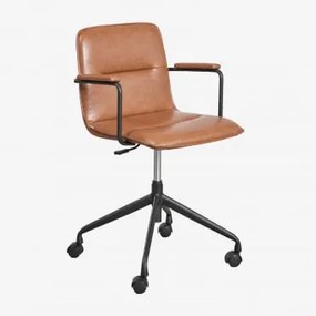 Krzesło Biurowe Na Kółkach Z Podłokietnikami Seifert Czarny & Sztucznej Skóry Cynamon & Sztucznej Skóry - Sklum
