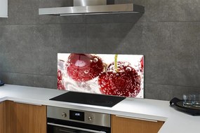 Panel szklany do Kuchni Czereśnie w Kroplach Wody