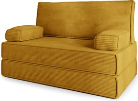 Masseno Sofa piankowa LADIA z funkcją spania, Kanapa z pianki do salonu, Bezmontażowa, Tkanina sztruksowa – Żółty POSO 01