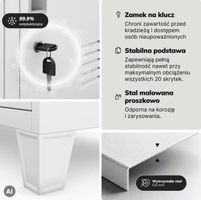 Szafa skrytkowa socjalna 20-skrytkowa na nóżkach biała, 1360x1720x450 mm: ROBERT