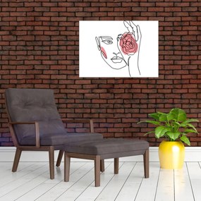 Obraz - Line art twarz z różą (70x50 cm)