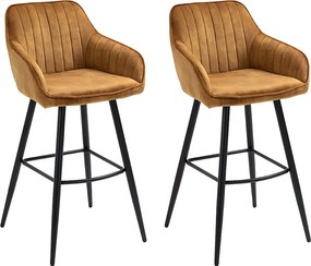 Zestaw 2 krzeseł barowych - tkanina i metal - ciemnożółty - BOND