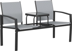Outsunny Dwuosobowa ławka ogrodowa z oparciem i podłokietnikami, dwupoziomowy stolik, ławka parkowa 240 kg obciążenia, 135 x 67 x 81 cm, szary | Aosom PL