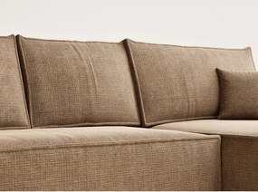 Jasnobrązowy rozkładany/ze schowkiem narożnik z tkaniny szenilowej (prawostronny/z szezlongiem) Maze – Maison de Rêve