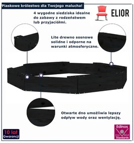 Czarna piaskownica z siedziskami ośmiokątna M6-M92