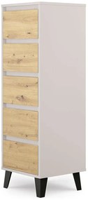 Wąska komoda z 5 szufladami na ubrania kaszmir + dąb artisan S1-M22