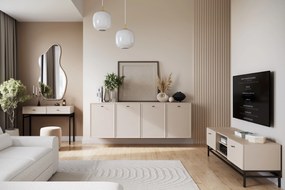 Szafka RTV Lorini 150 cm z szufladami - kaszmir / czarne uchwyty T-bar / stelaż