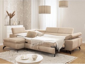 Beżowy narożnik z tkaniny szenilowej (lewostronny/w kształcie litery L) Marbeya – Ropez