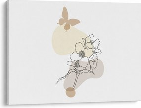 Obraz - Beżowe kwiaty z motylem N⁰3 (70x50 cm)