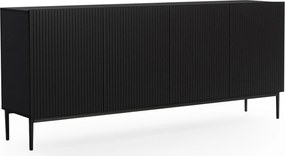 Komoda Nicole 200 cm czterodrzwiowa z ryflowanym frontem - czarny mat / czarne nóżki