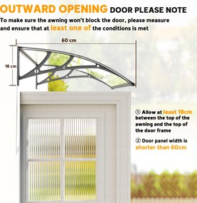 Outsunny Zadaszenie drzwiowe, ochrona przed deszczem, wiatrem i gradem, poliwęglan, aluminium, 110 x 60 x 18 cm, Szare