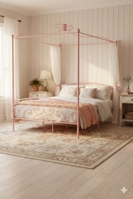 Metalowe łóżko rustykalne z baldachimem 140x200 cm G9-D06